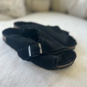 Birkenstocks - suede/leather with shearling NEW NEVER WORN ladies 8 mens 6